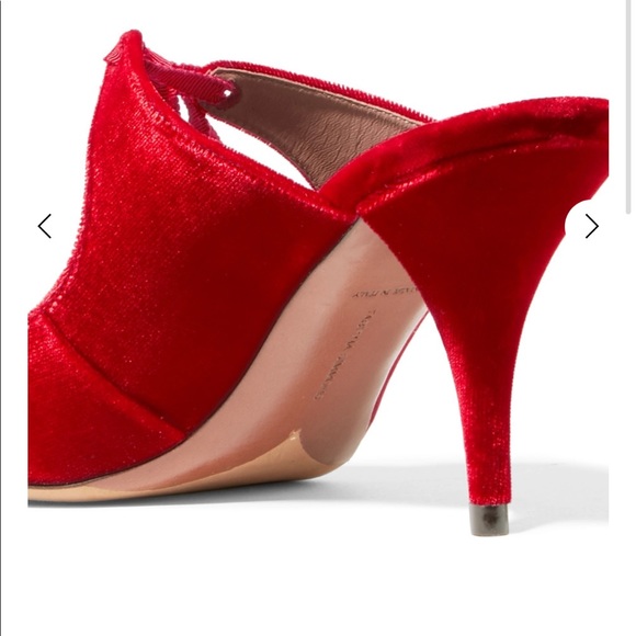 HP! Tabitha Simmons Helene Red Velvet Mule Heels - Picture 9 of 12